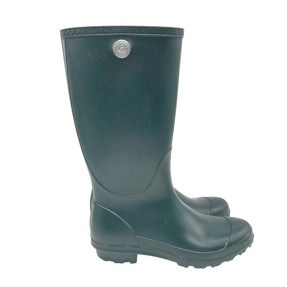 UGG Womens Tall RubberRain Boot Size 8 Dark Green Sheroa Footbed - Picture 1 of 12